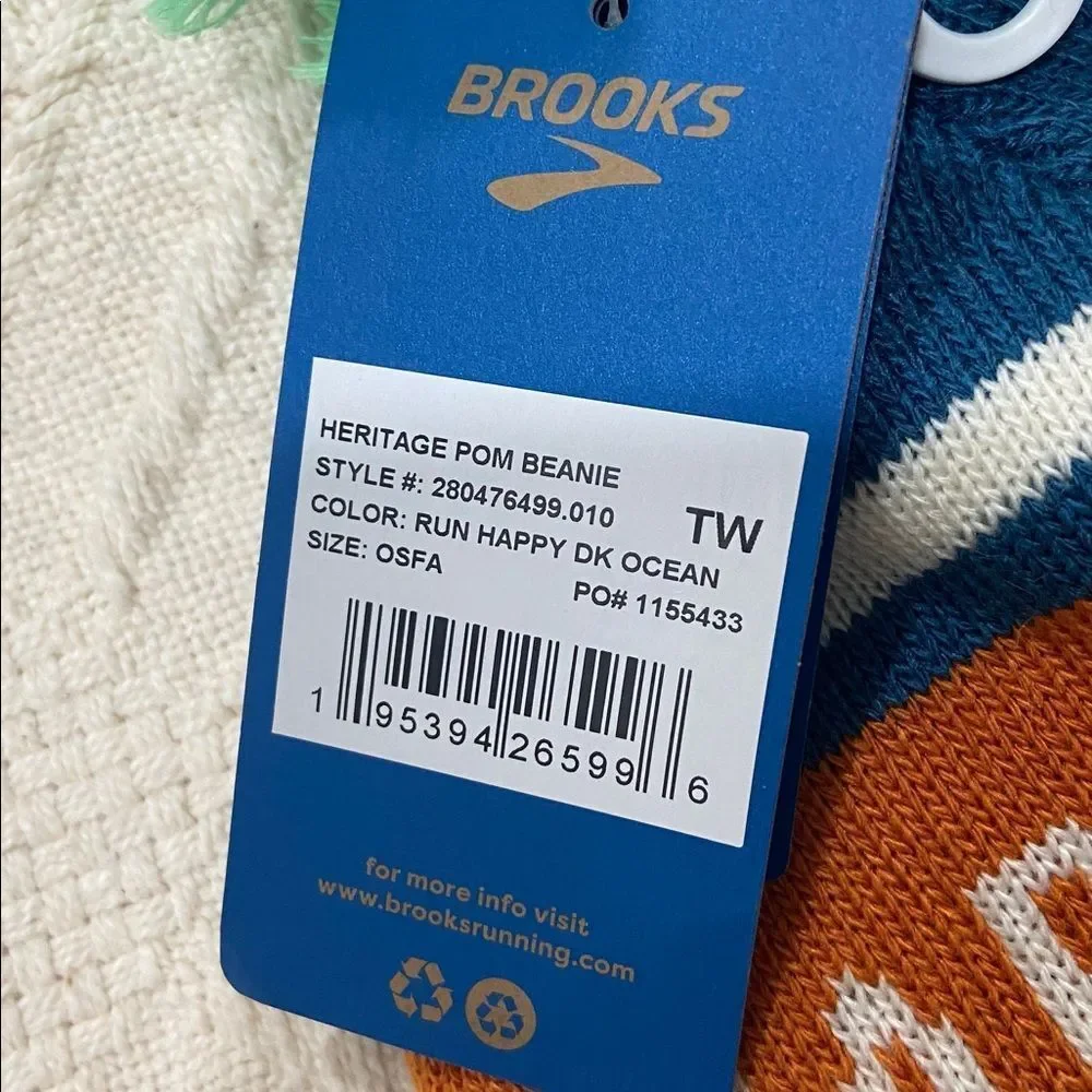 Brooks Kids' Pom Beanie - Green, Blue, Orange